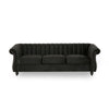 Omny Sofa 84 Inch Nailhead Trim Scroll Arms Channel Tufted Black Velvet By Casagear Home BM321724