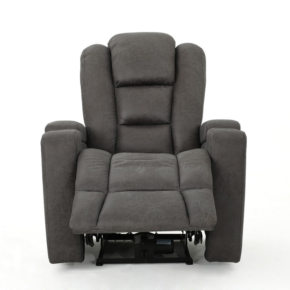 Yoma Power Recliner Chair with Storage 2 Cupholders USB Gray Microfiber By Casagear Home BM321731