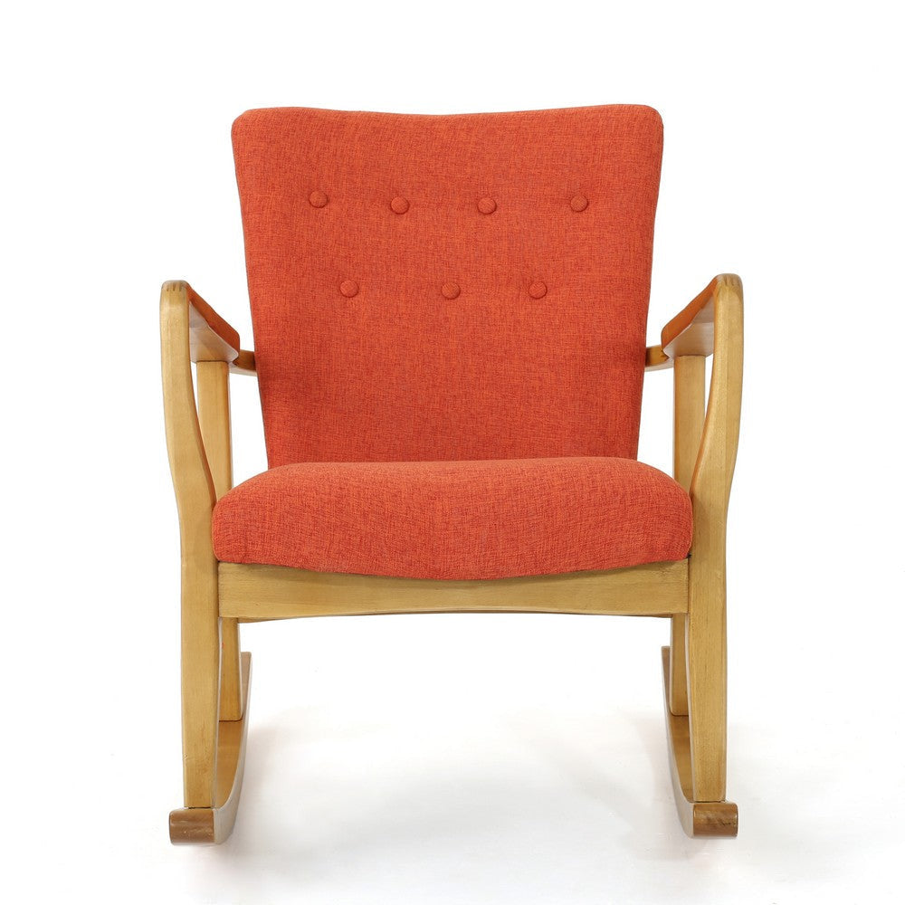 Jamy Rocking Chair Brown Birch Wood Frame Button Tufted Orange Polyester By Casagear Home BM321733