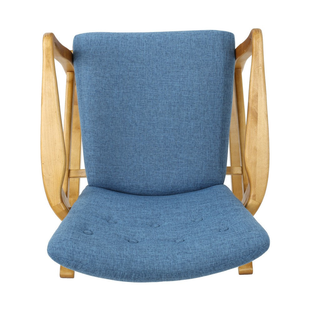 Jamy Rocking Chair Brown Birch Wood Frame Button Tufted Blue Polyester By Casagear Home BM321734