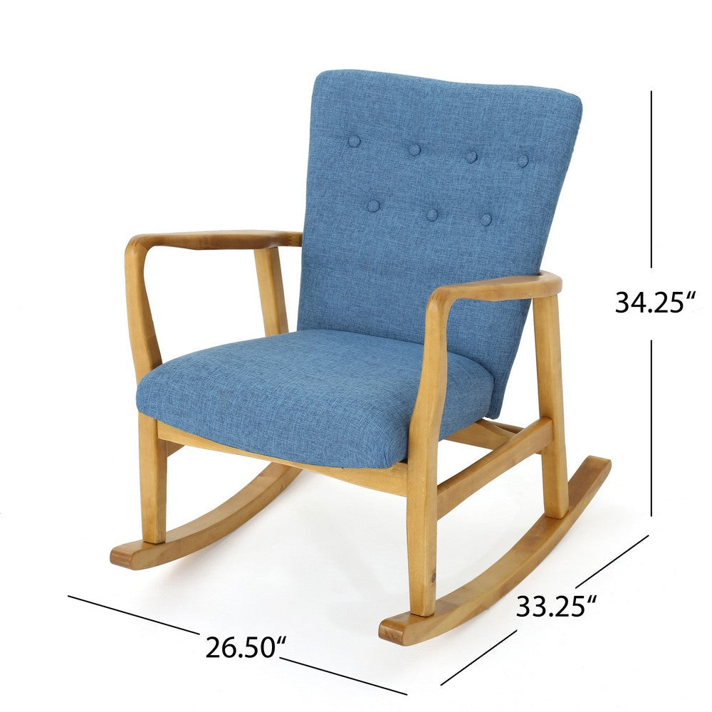 Jamy Rocking Chair Brown Birch Wood Frame Button Tufted Blue Polyester By Casagear Home BM321734