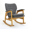 Erika Rocking Chair, Mid-Century Rubberwood, Button Tufted Gray Fabric By Casagear Home