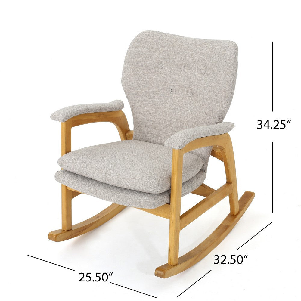 Erika Rocking Chair Mid-Century Rubberwood Button Tufted Wheat Gray By Casagear Home BM321738