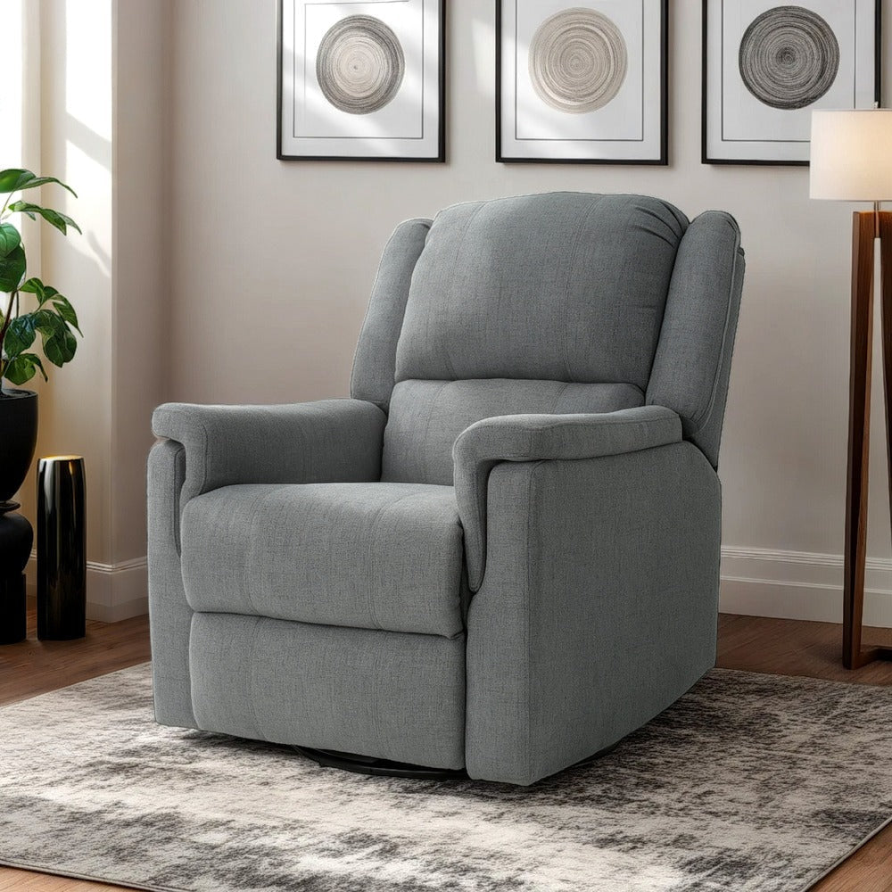 Zune Manual Glider Recliner Chair, Swivel Ergonomic Design, Charcoal Gray By Casagear Home