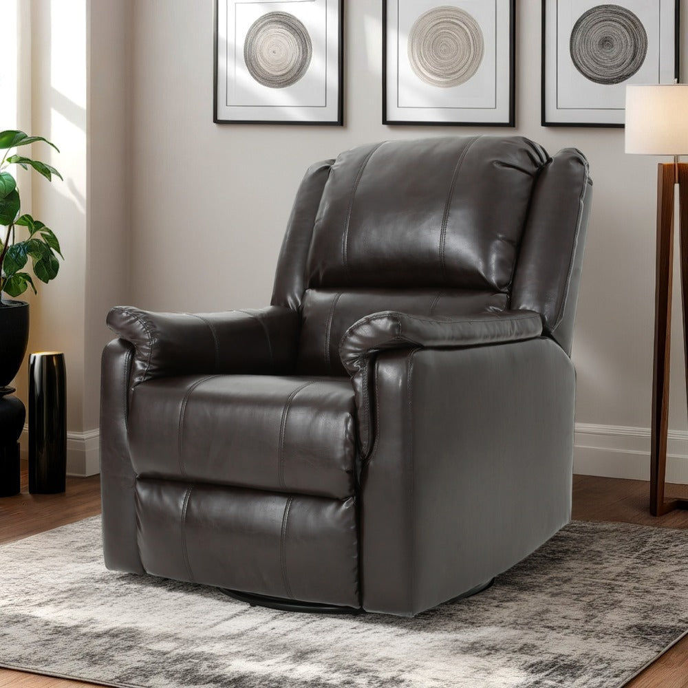 Zune Manual Glider Recliner Chair, Swivel Ergonomic, Brown Faux Leather By Casagear Home
