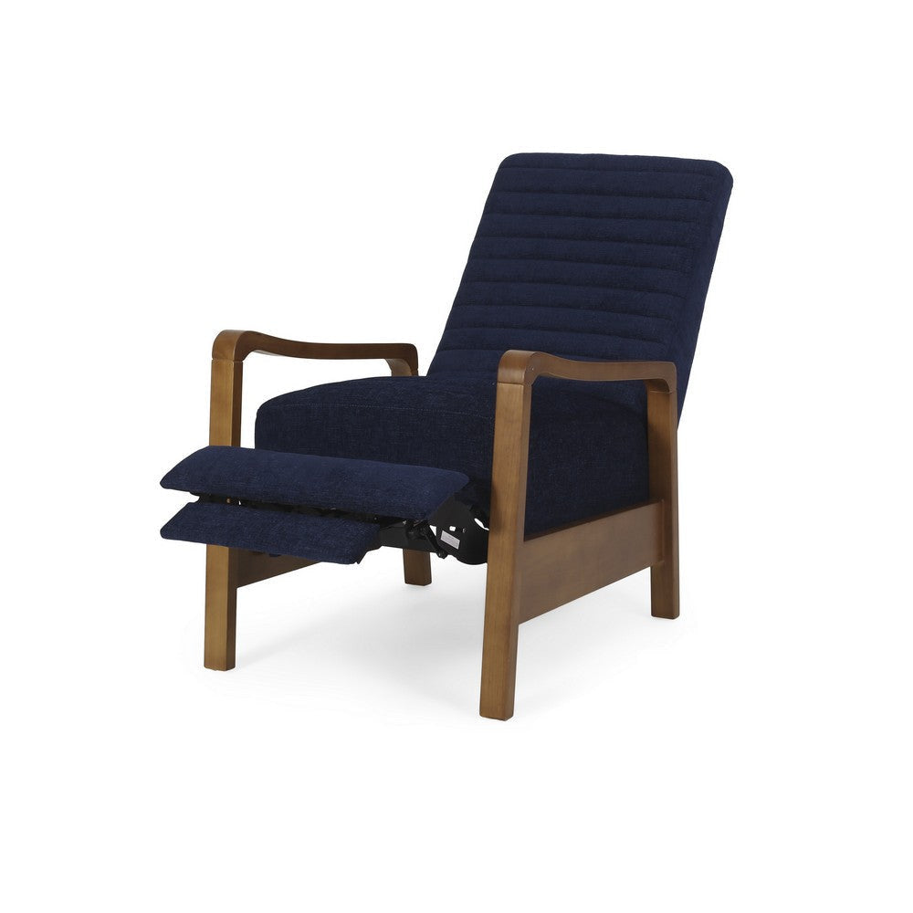 Copa Manual Recliner Lounge Chair Brown Wood Navy Blue Channel Tufted By Casagear Home BM321744