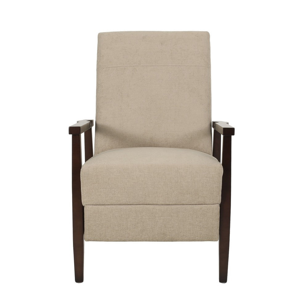 Yahya Manual Recliner Chair Ergonomic Brown Rubberwood Sand Beige Fabric By Casagear Home BM321747