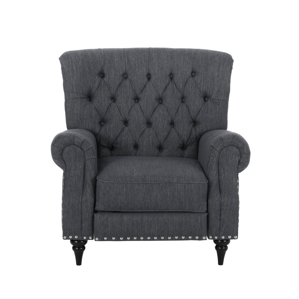 Pushback Recliner Chair Rivet Accents Classic Charcoal Gray Tufted Fabric By Casagear Home BM321748