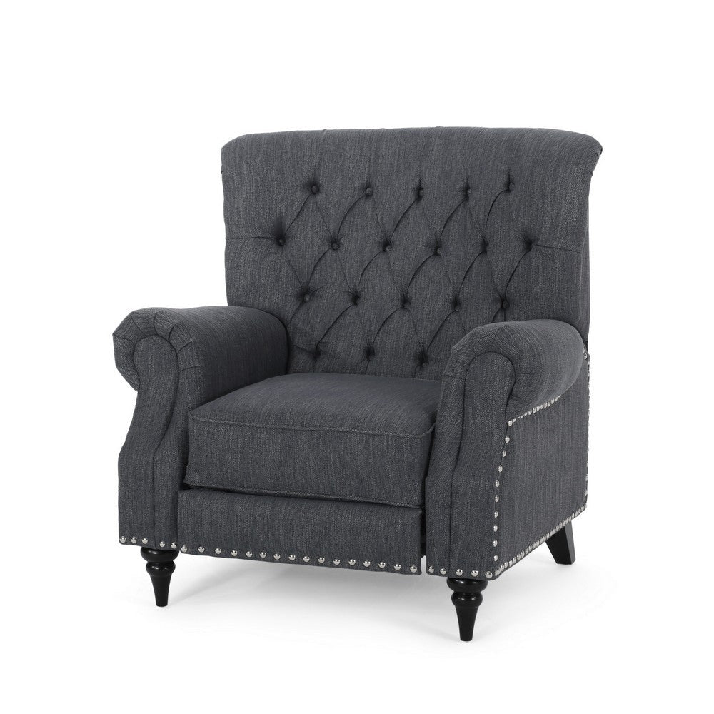 Pushback Recliner Chair Rivet Accents Classic Charcoal Gray Tufted Fabric By Casagear Home BM321748