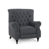 Pushback Recliner Chair, Rivet Accents, Classic Charcoal Gray Tufted Fabric By Casagear Home