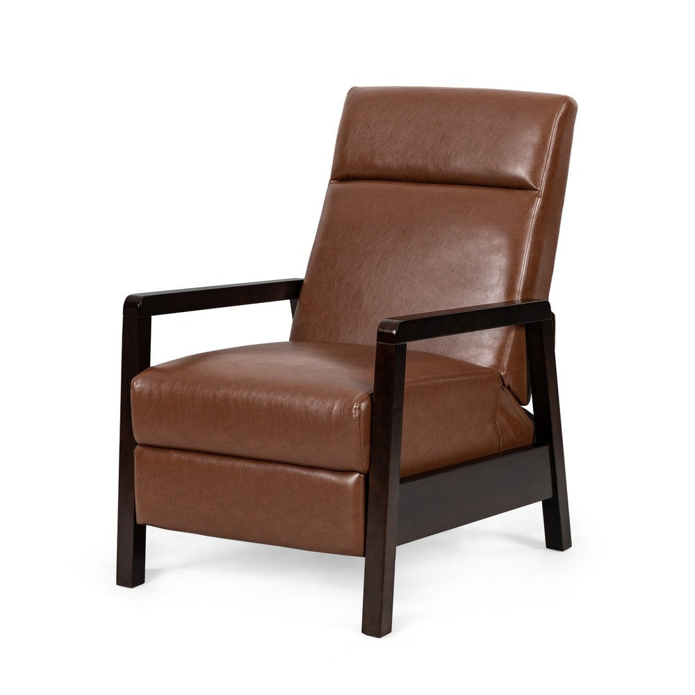 Ennie Pushback Recliner Compact Rubberwood Light Brown Faux Leather By Casagear Home BM321754