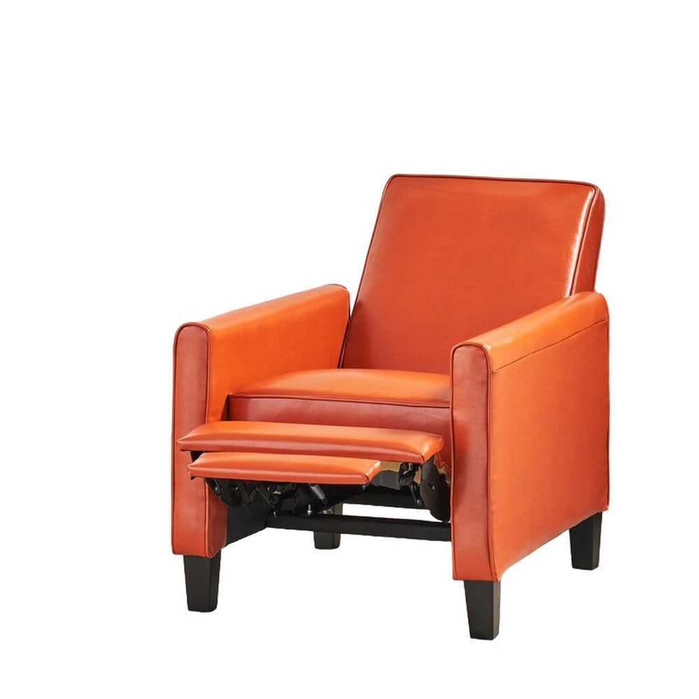 Zuca Pushback Recliner Club Chair Black Wood Orange Floral Faux Leather By Casagear Home BM321755