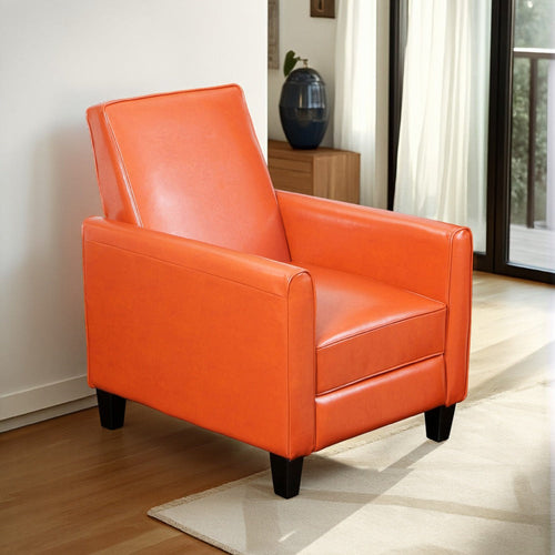 Zuca Pushback Recliner Club Chair, Black Wood, Orange Floral Faux Leather By Casagear Home