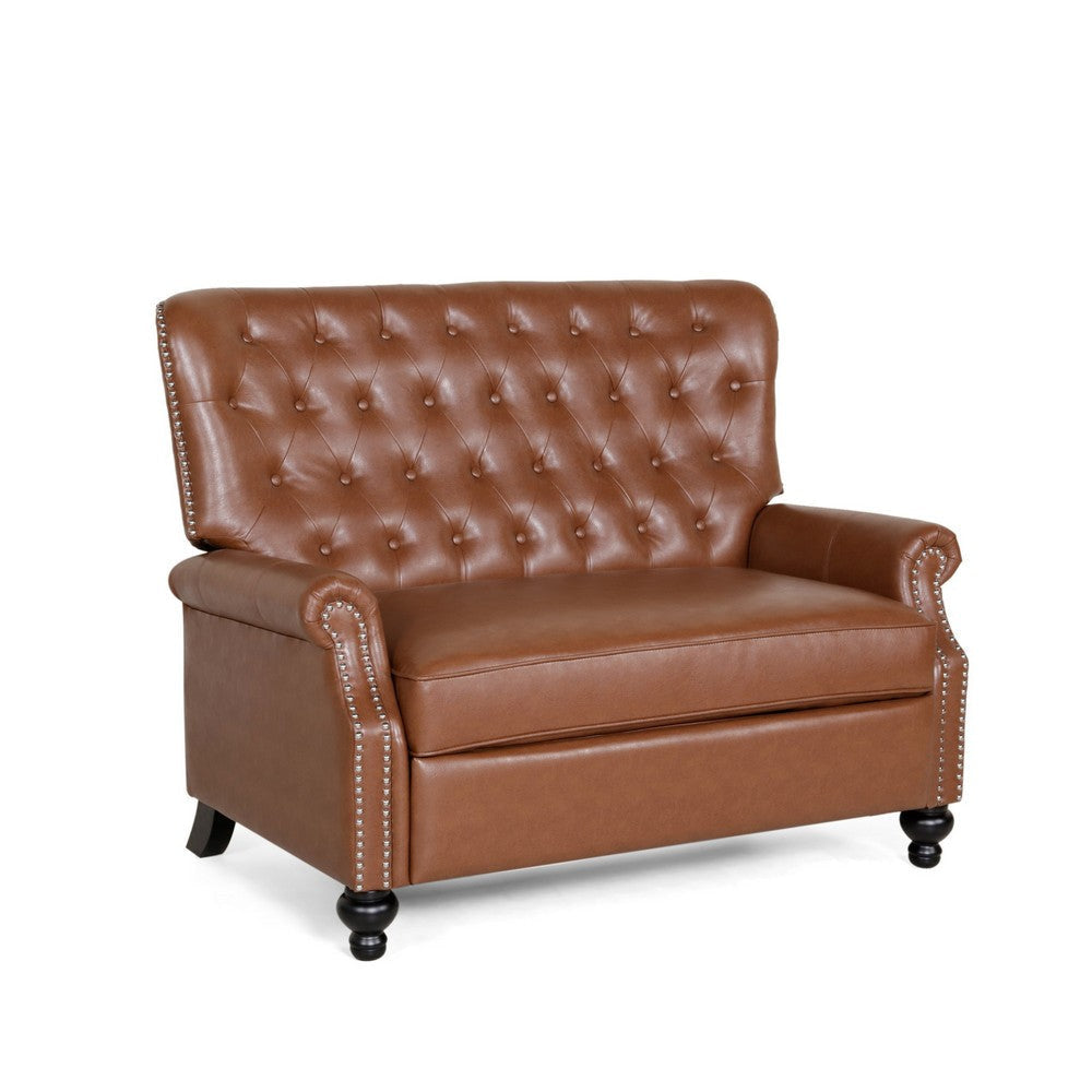 Oversized Recliner Chair, Rivets, Tufted Back Light Brown Faux Leather By Casagear Home