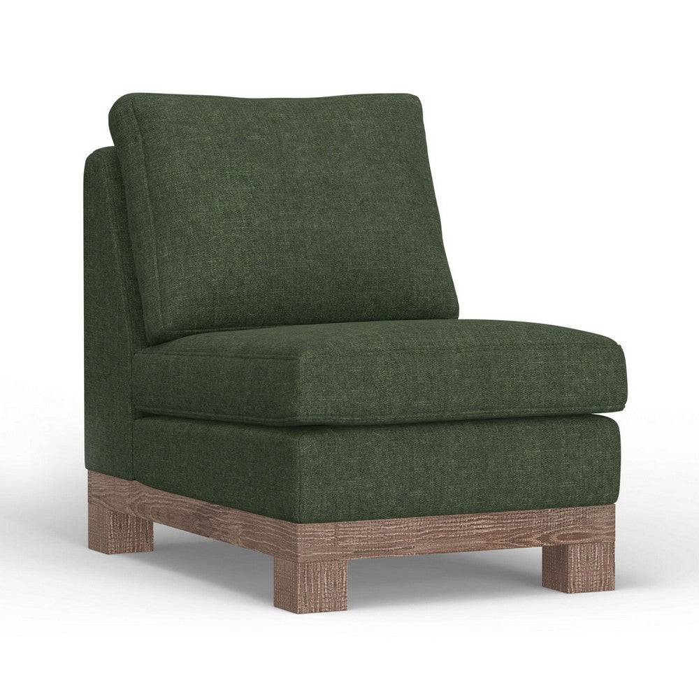 Sama Modular Armless Chair, Back Pillow, Solid Wood, Dark Olive Green By Casagear Home