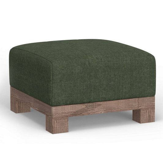 Sama Ottoman, Compact, Solid Pine Wood, 28 Inch, Olive Green Polyester By Casagear Home