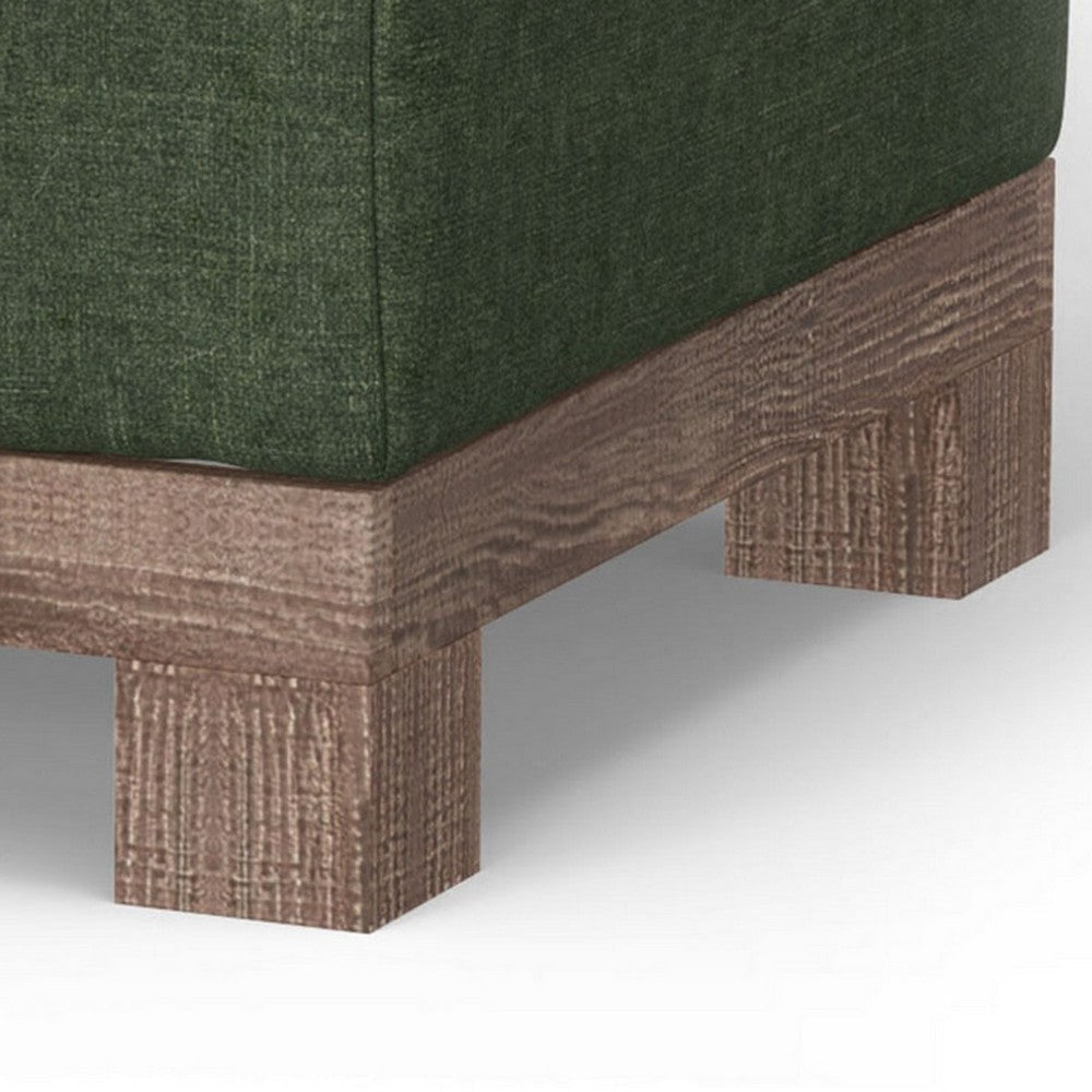 Sama Ottoman Compact Solid Pine Wood 28 Inch Olive Green Polyester By Casagear Home