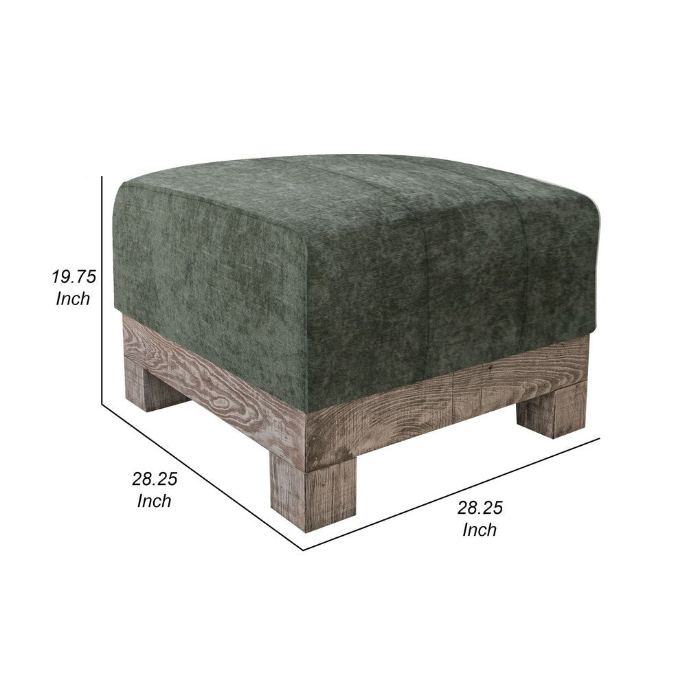 Sama Ottoman Compact Solid Pine Wood 28 Inch Olive Green Polyester By Casagear Home