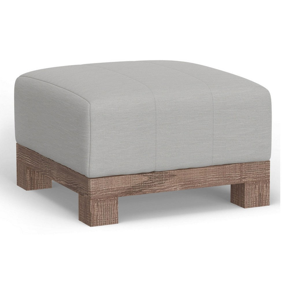 Sama Ottoman, 28 Inch, Compact, Solid Pine Wood, 28 Inch, White Polyester By Casagear Home