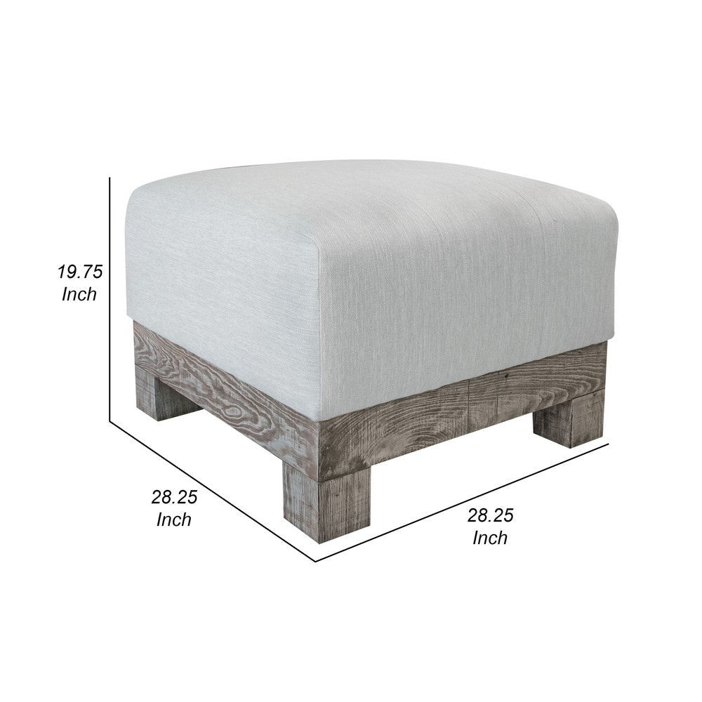 Sama Ottoman 28 Inch Compact Solid Pine Wood 28 Inch White Polyester By Casagear Home