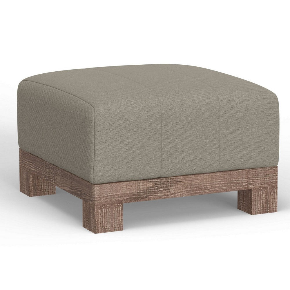 Sama Ottoman, 28 Inch, Solid Pine Wood, 28 Inch, Almond Gray Polyester By Casagear Home