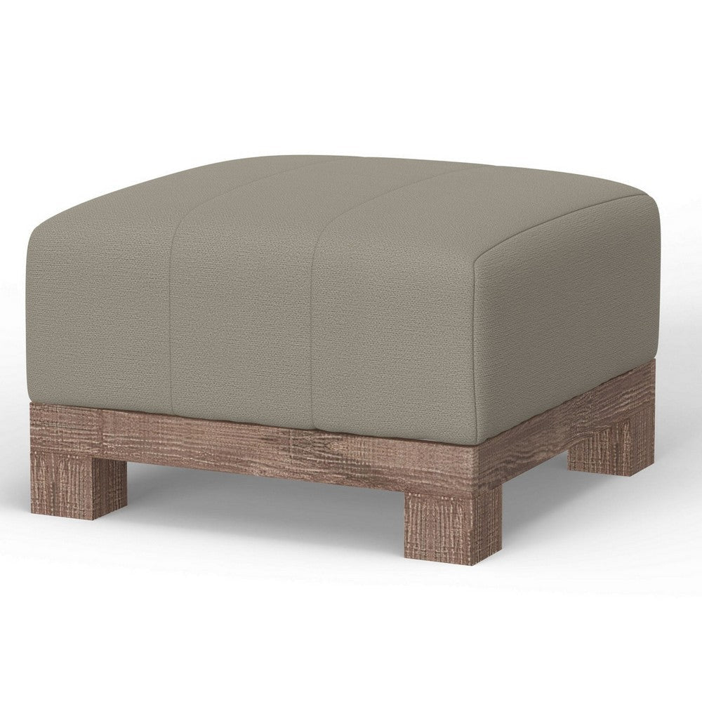 Sama Ottoman 28 Inch Solid Pine Wood 28 Inch Almond Gray Polyester By Casagear Home
