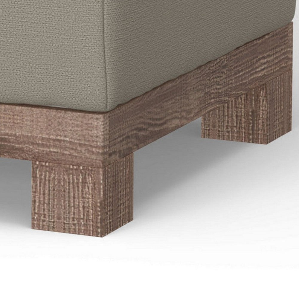 Sama Ottoman 28 Inch Solid Pine Wood 28 Inch Almond Gray Polyester By Casagear Home