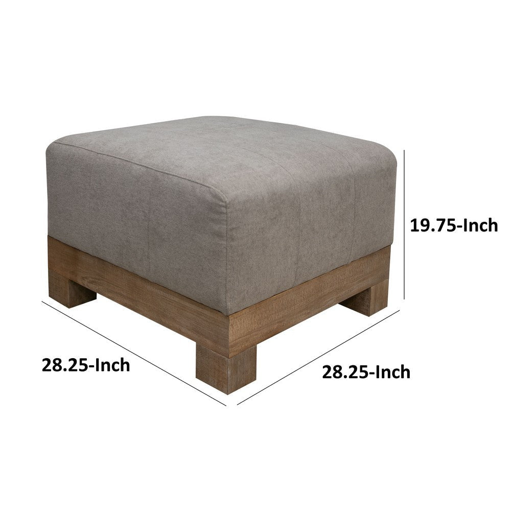 Sama Ottoman 28 Inch Solid Pine Wood 28 Inch Almond Gray Polyester By Casagear Home
