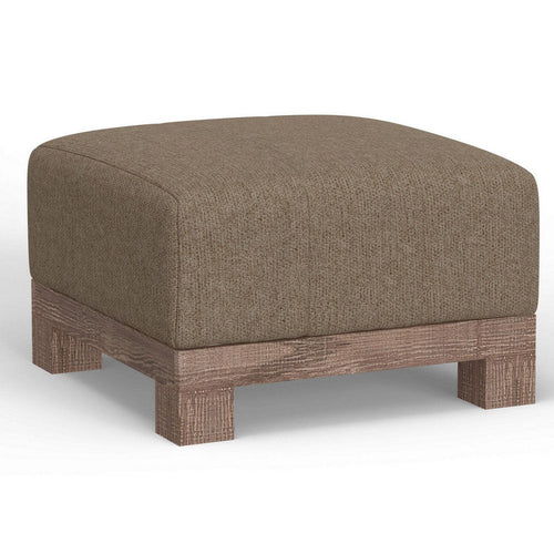 Sama Ottoman, 28 Inch, Compact, Solid Pine Wood, 28 Inch, Brown Polyester By Casagear Home