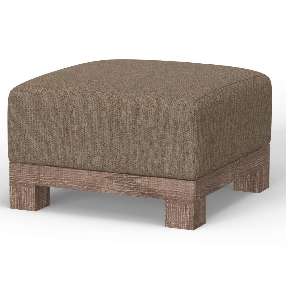 Sama Ottoman 28 Inch Compact Solid Pine Wood 28 Inch Brown Polyester By Casagear Home