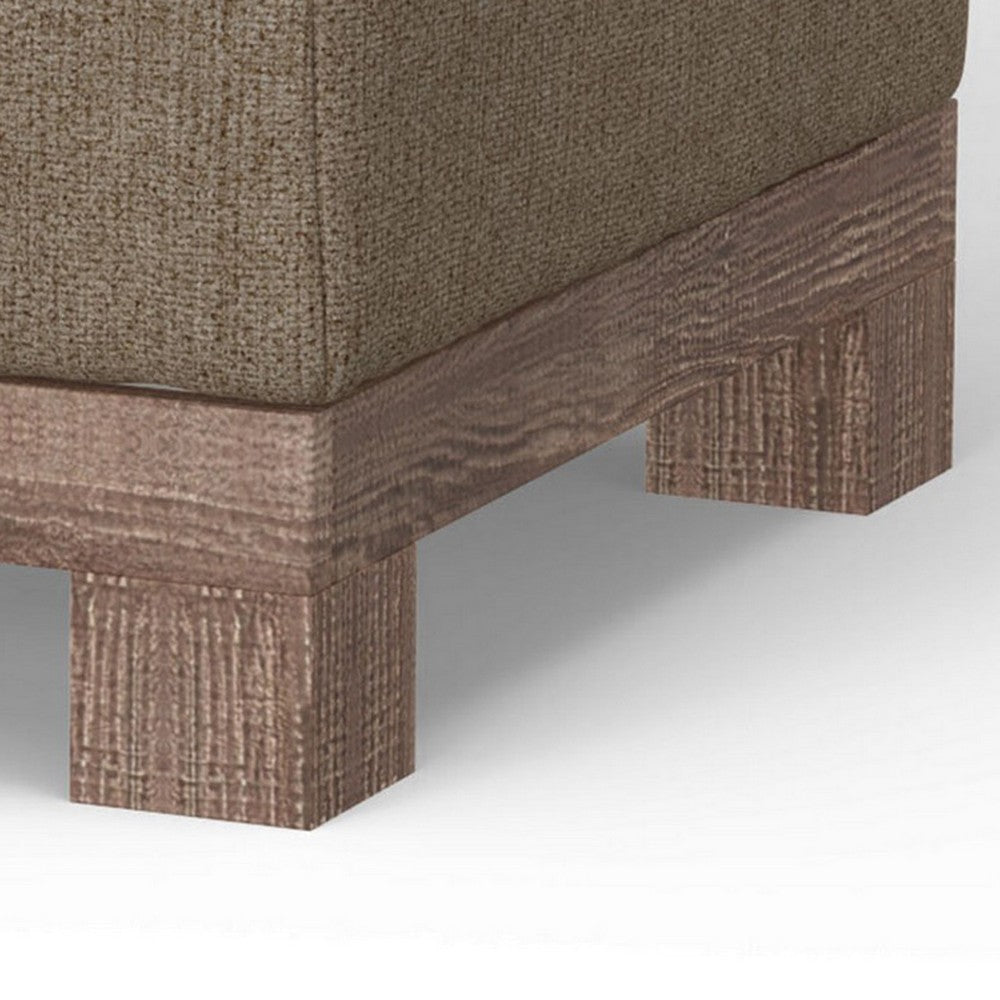 Sama Ottoman 28 Inch Compact Solid Pine Wood 28 Inch Brown Polyester By Casagear Home