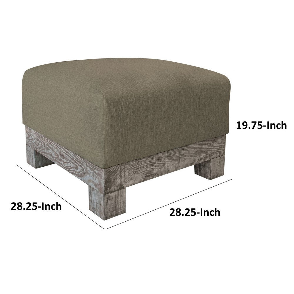Sama Ottoman 28 Inch Compact Solid Pine Wood 28 Inch Brown Polyester By Casagear Home