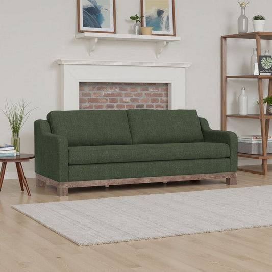 Sama Sofa, 2 Accent Pillows, 91" Bench Style, Olive Green by Casagear Home