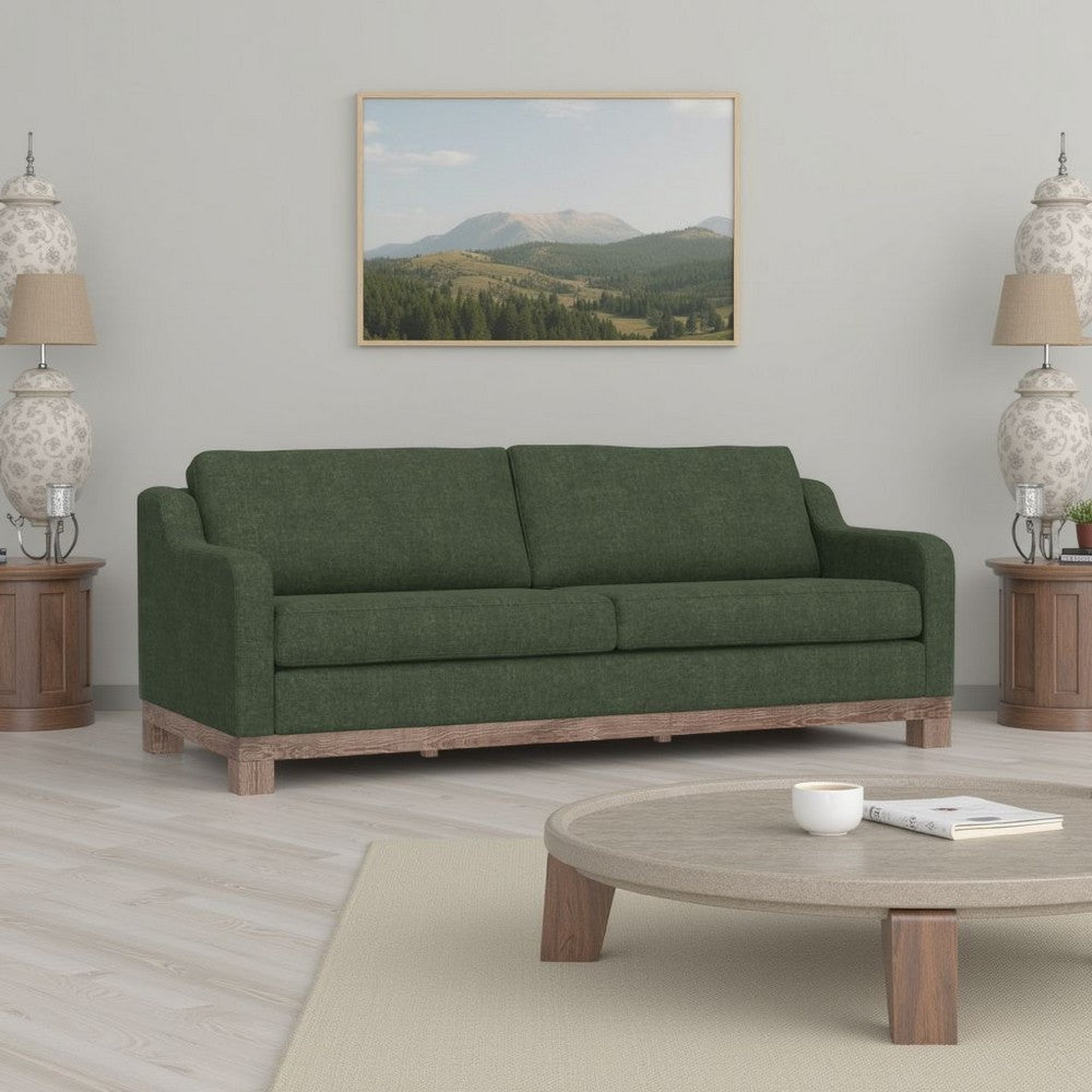 Sama Sofa, 2 Accent Pillows, 91", Solid Wood, Olive Green by Casagear Home