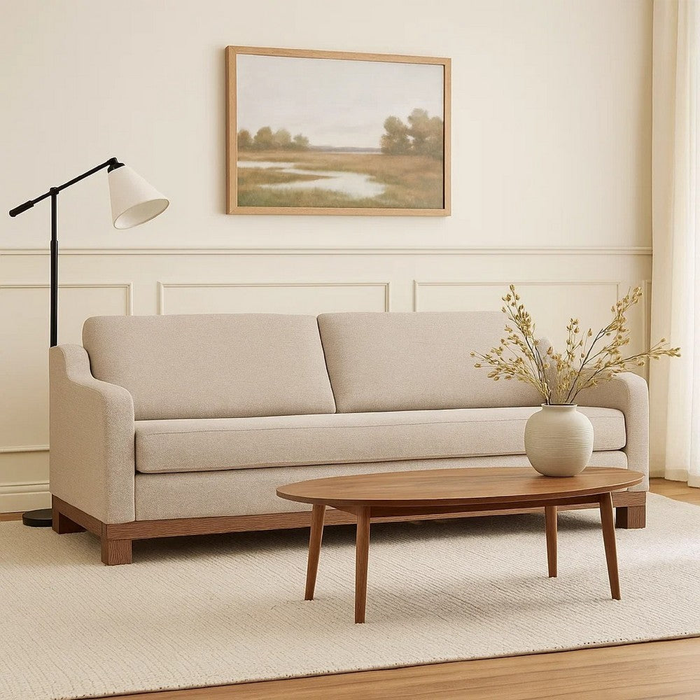 Sama Sofa, 2 Accent Pillows, 91" Bench Style, Light Beige by Casagear Home