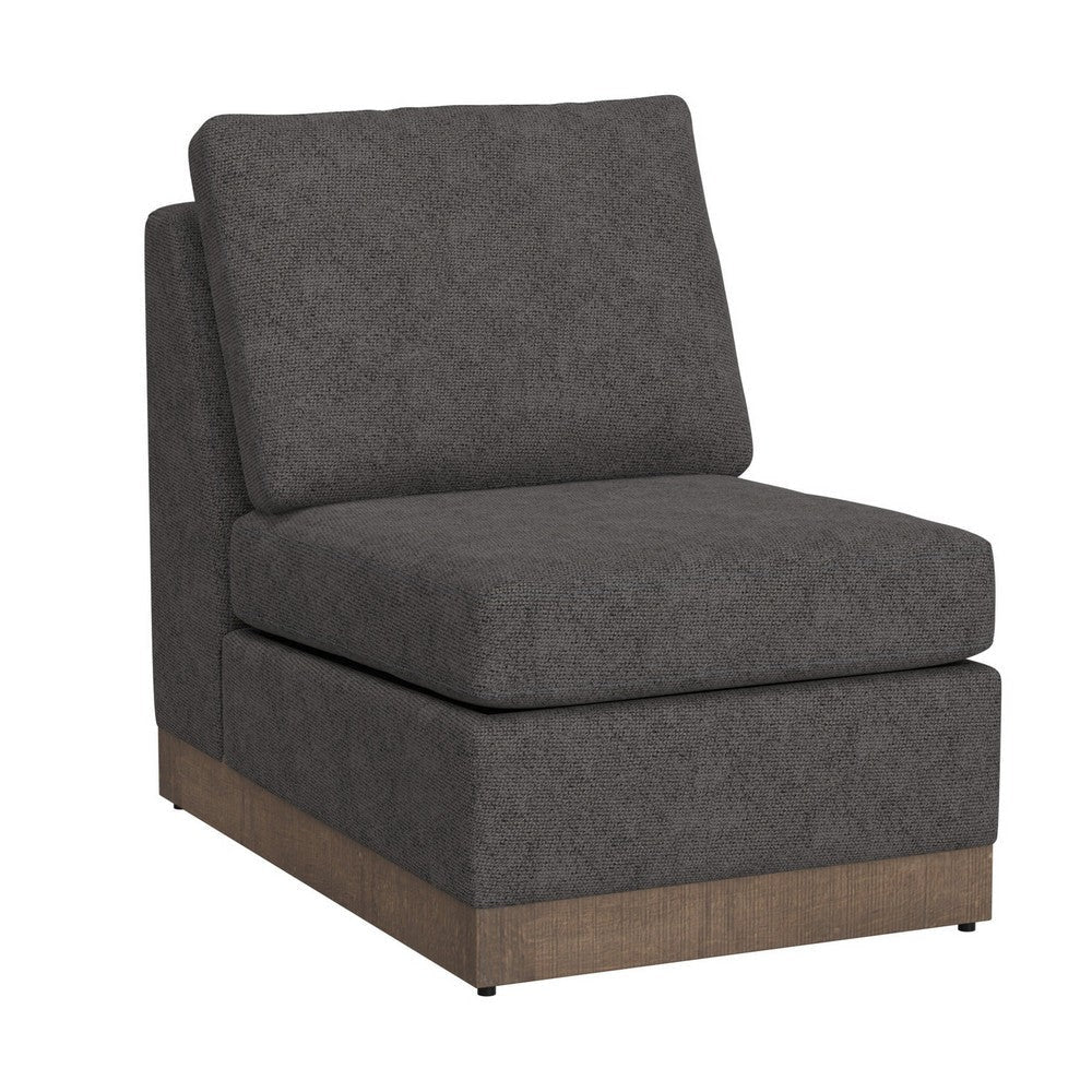 Jeni Modular Armless Chair, 2 Accent Pillows, Solid Wood, Gray Polyester By Casagear Home