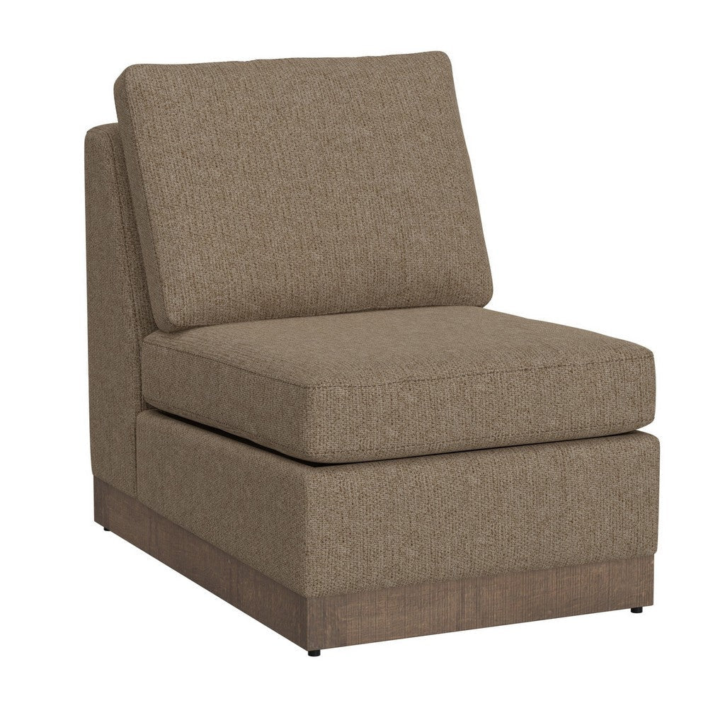 Jeni Modular Armless Chair, 2 Pillows, Solid Wood, Light Brown Polyester By Casagear Home