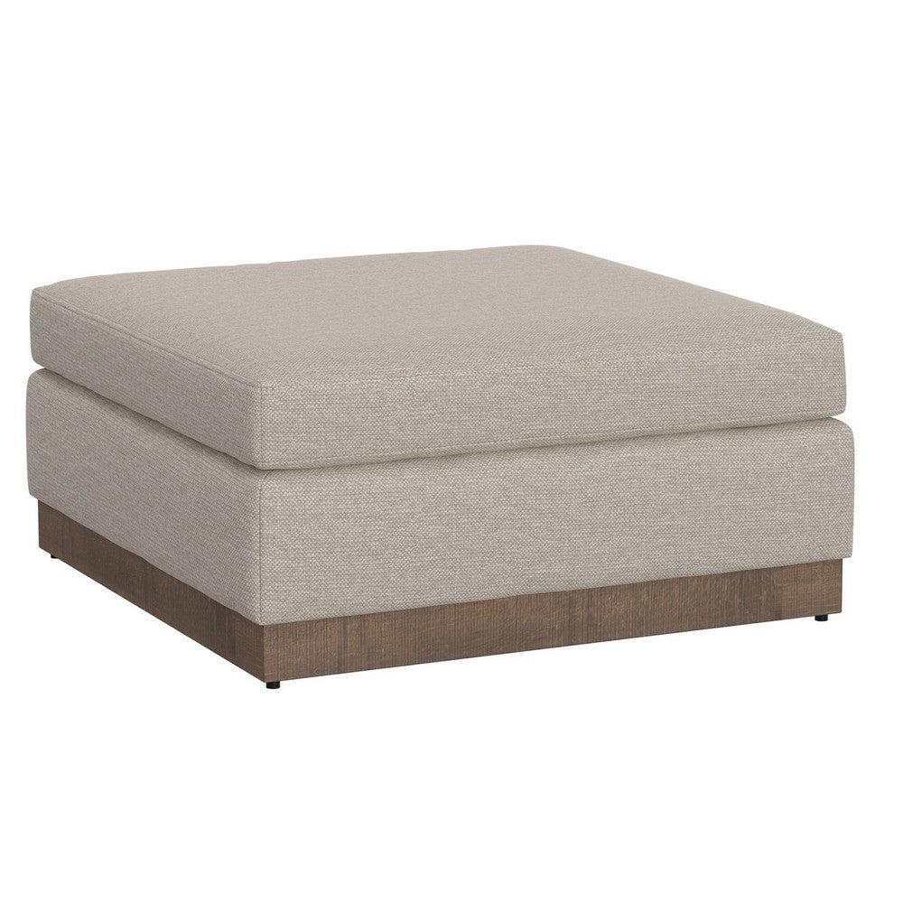 Jeni Ottoman, 39", Corner Blocks Solid Wood, Beige Polyester by Casagear Home