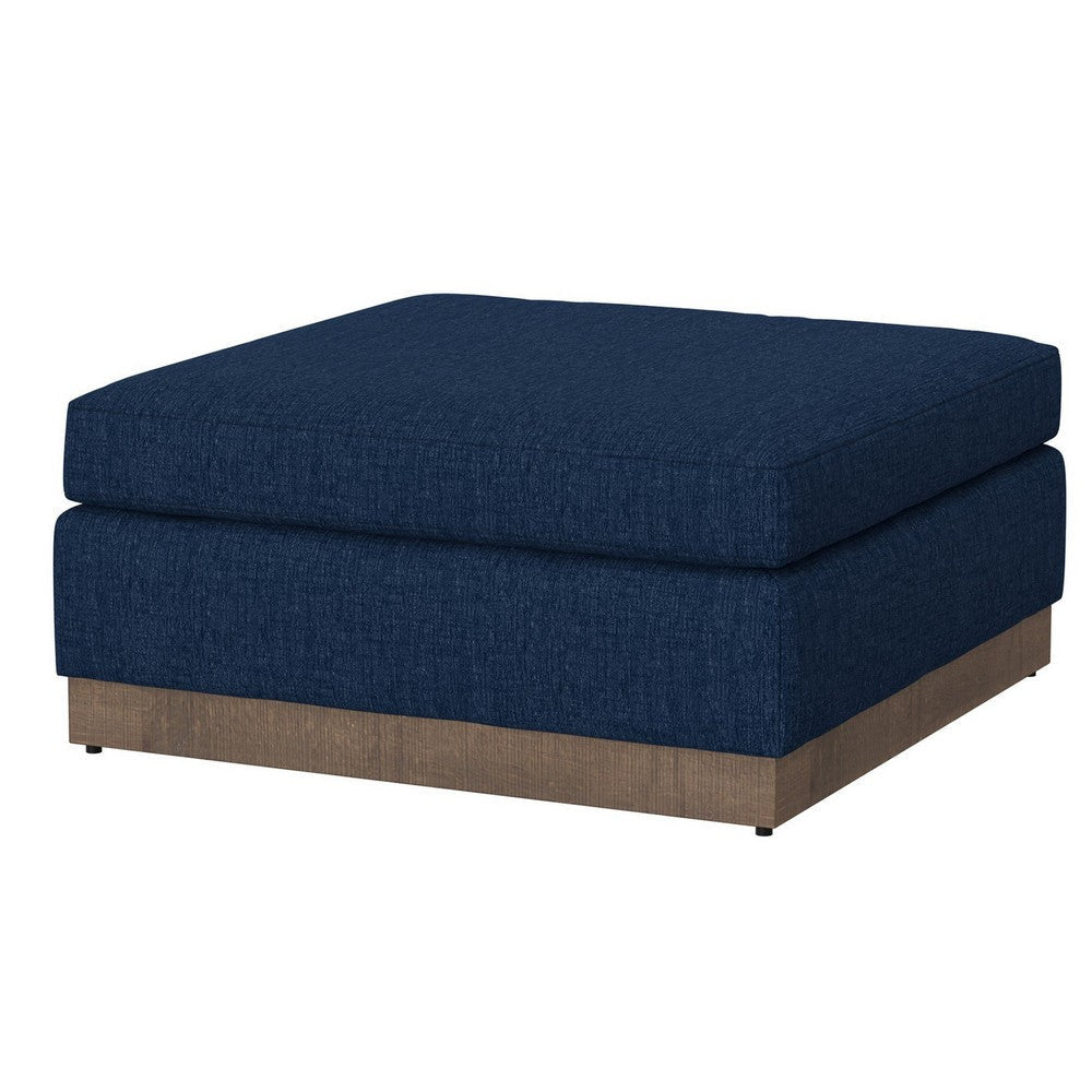 Jeni Ottoman 39’’ Corner Blocks Solid Wood Blue Polyester by Casagear Home