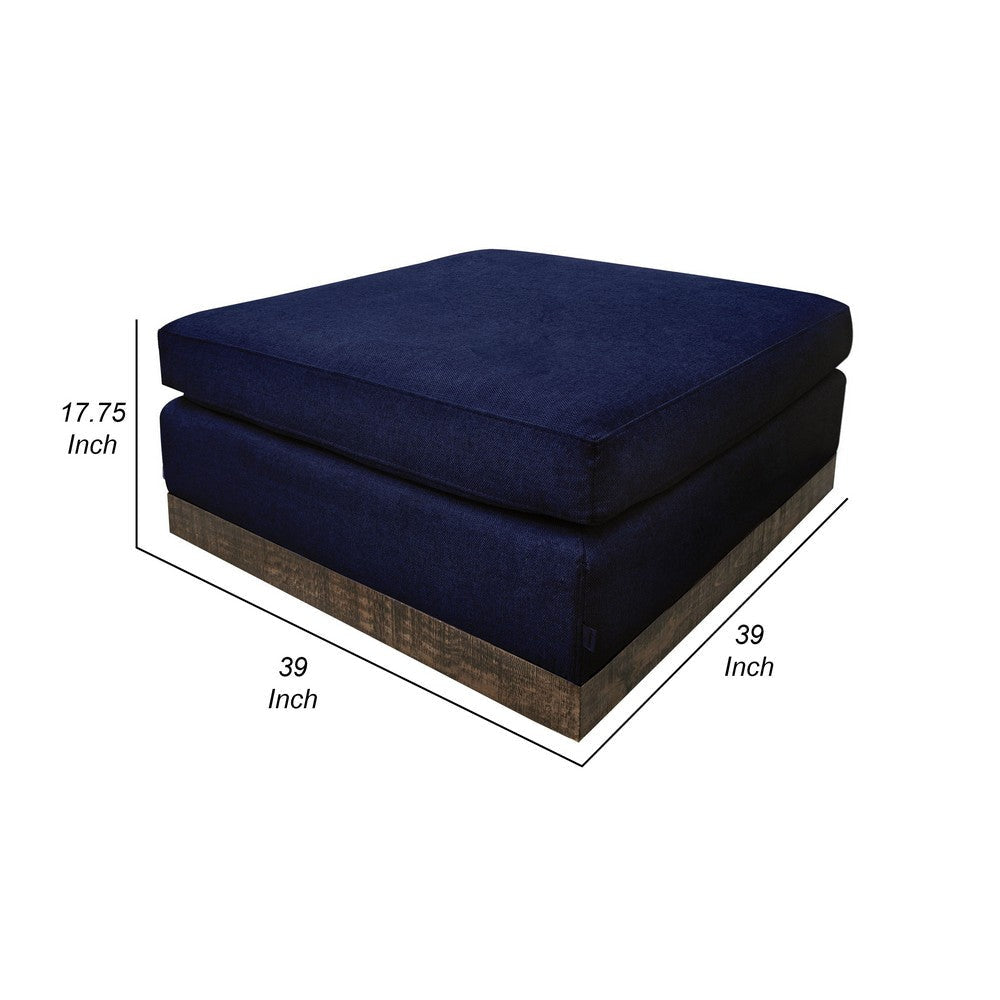 Jeni Ottoman 39’’ Corner Blocks Solid Wood Blue Polyester by Casagear Home