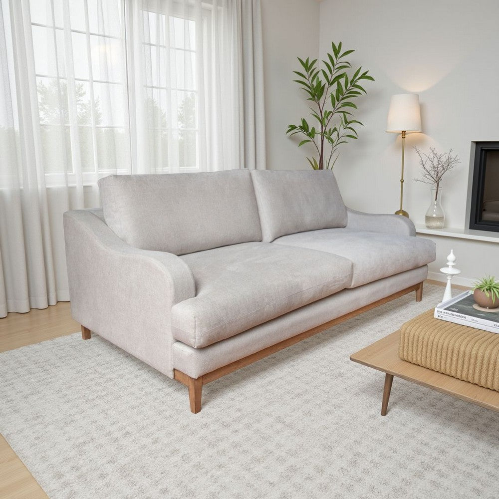 Alfi Sofa, 2 Pillows, Classic Details, Solid Wood, Beige by Casagear Home