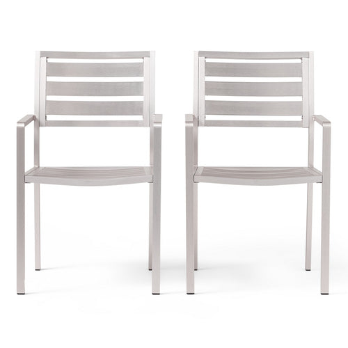 Niko Outdoor Dining Chair Set of 2, Metal, Silver Finish