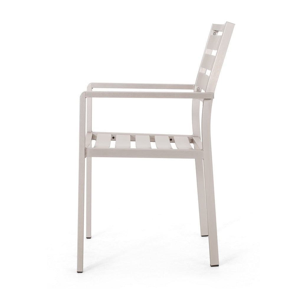 Niko Outdoor Dining Chair Set of 2, Metal, Silver Finish
