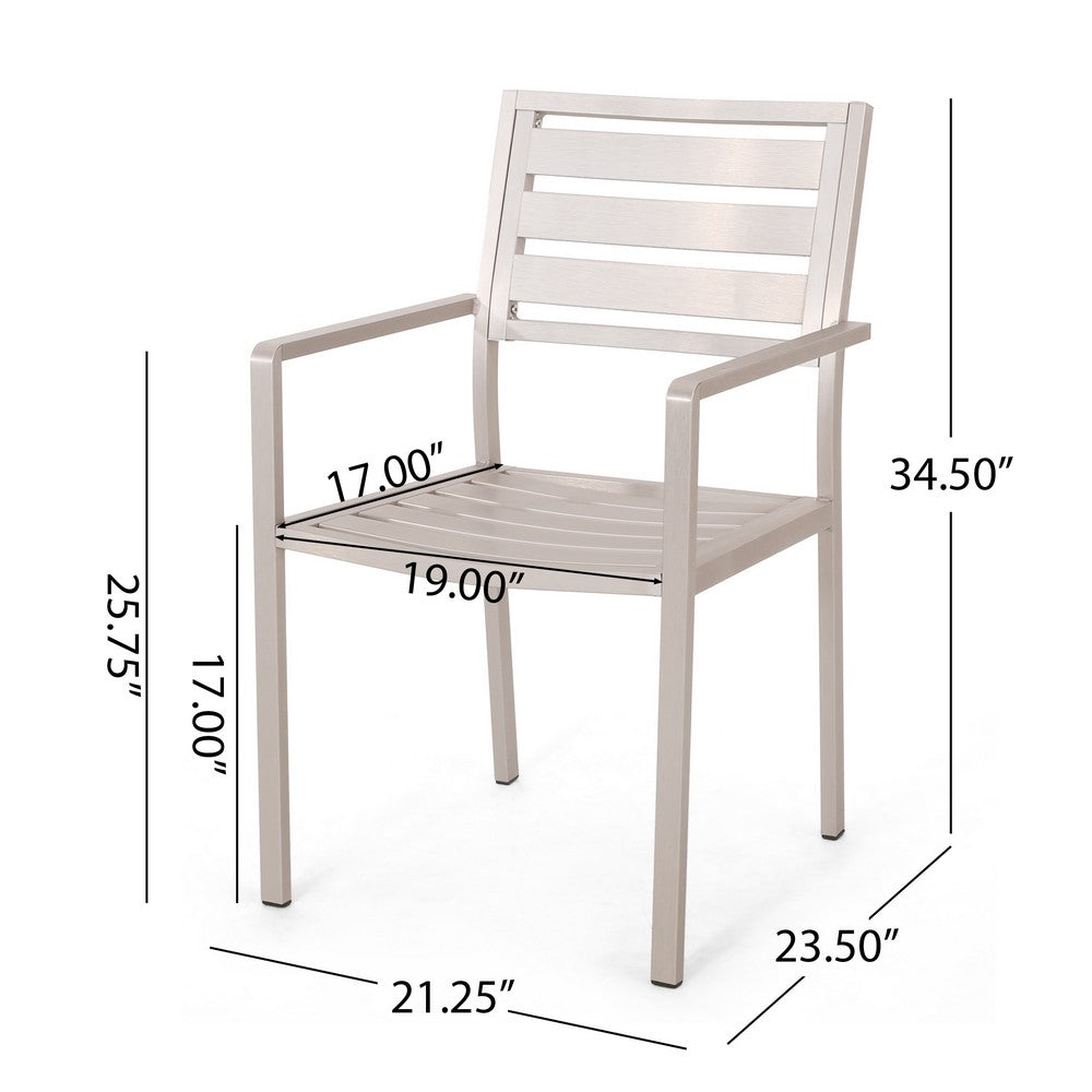 Niko Outdoor Dining Chair Set of 2, Metal, Silver Finish