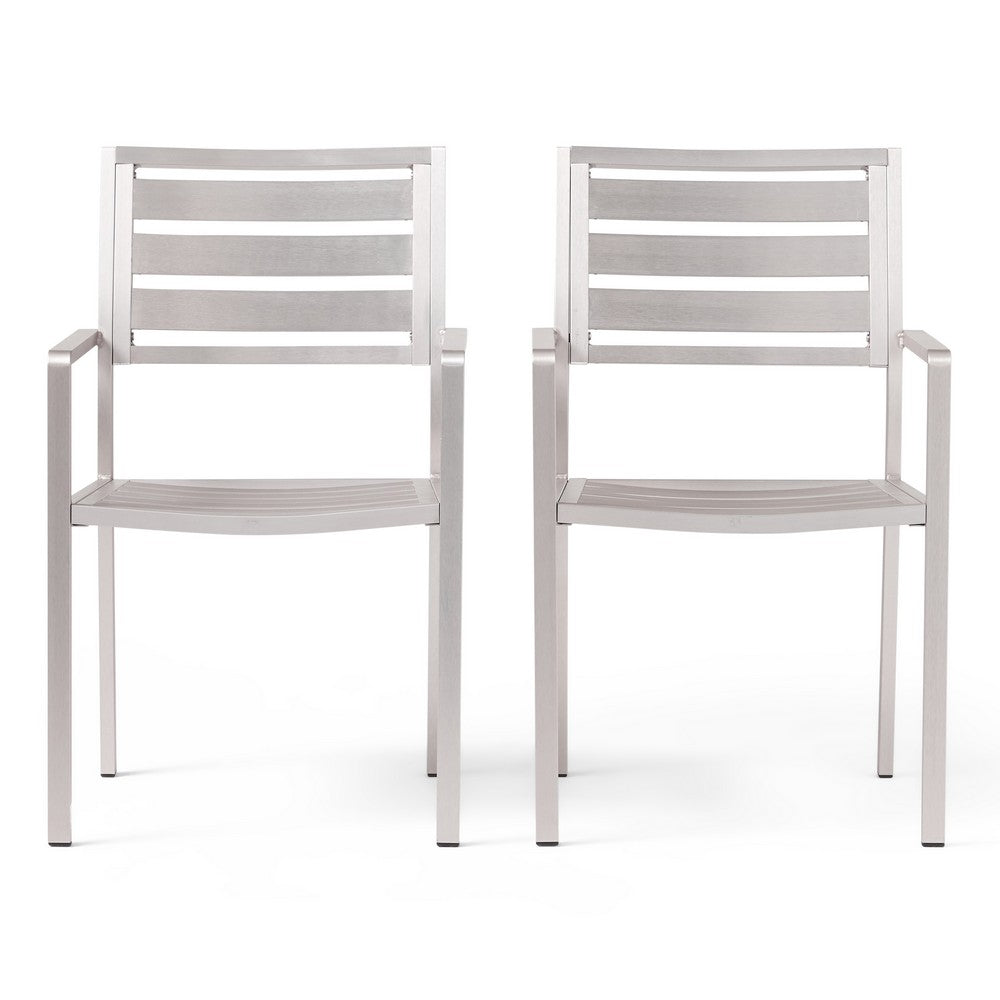 Niko Outdoor Dining Chair Set of 2, Metal, Silver Finish