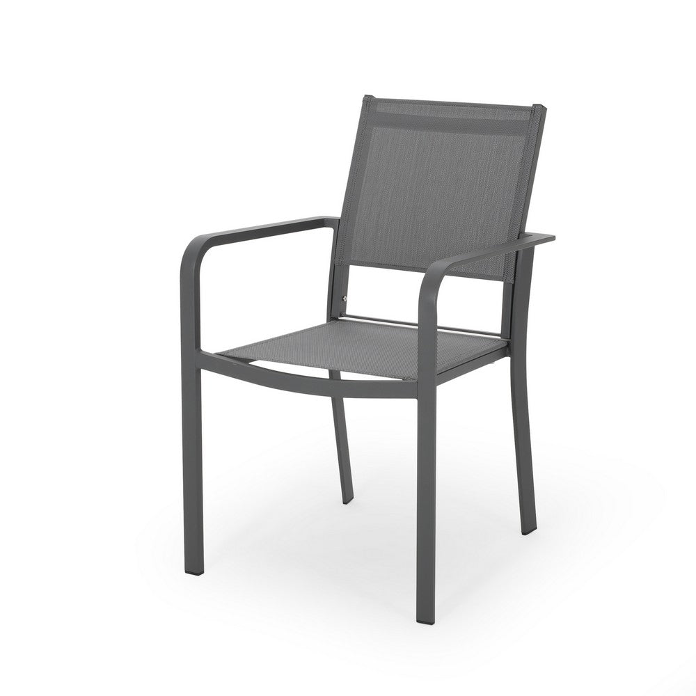 Arini Outdoor Dining Chair Set of 2, Dark Gray Metal, Mesh