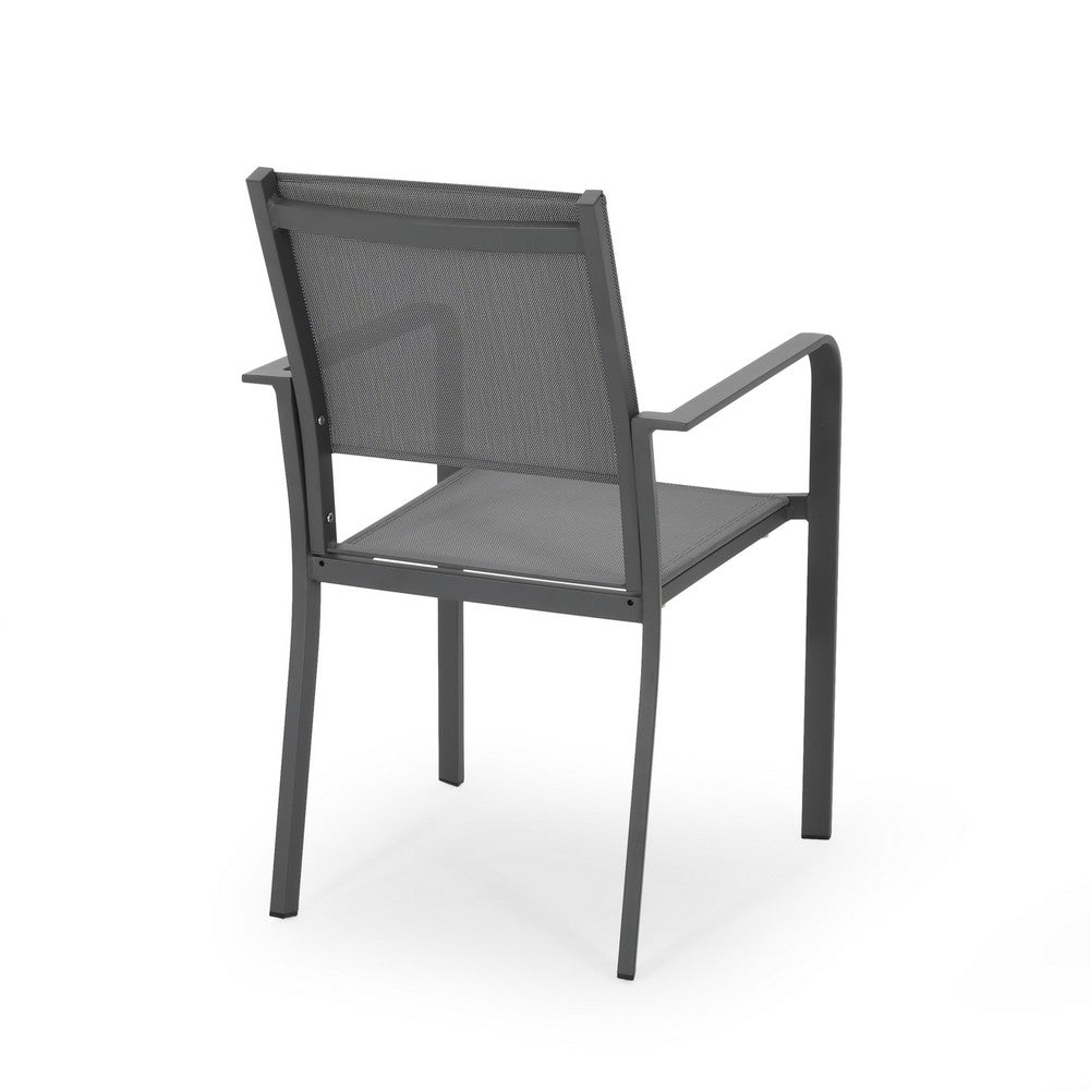 Arini Outdoor Dining Chair Set of 2, Dark Gray Metal, Mesh