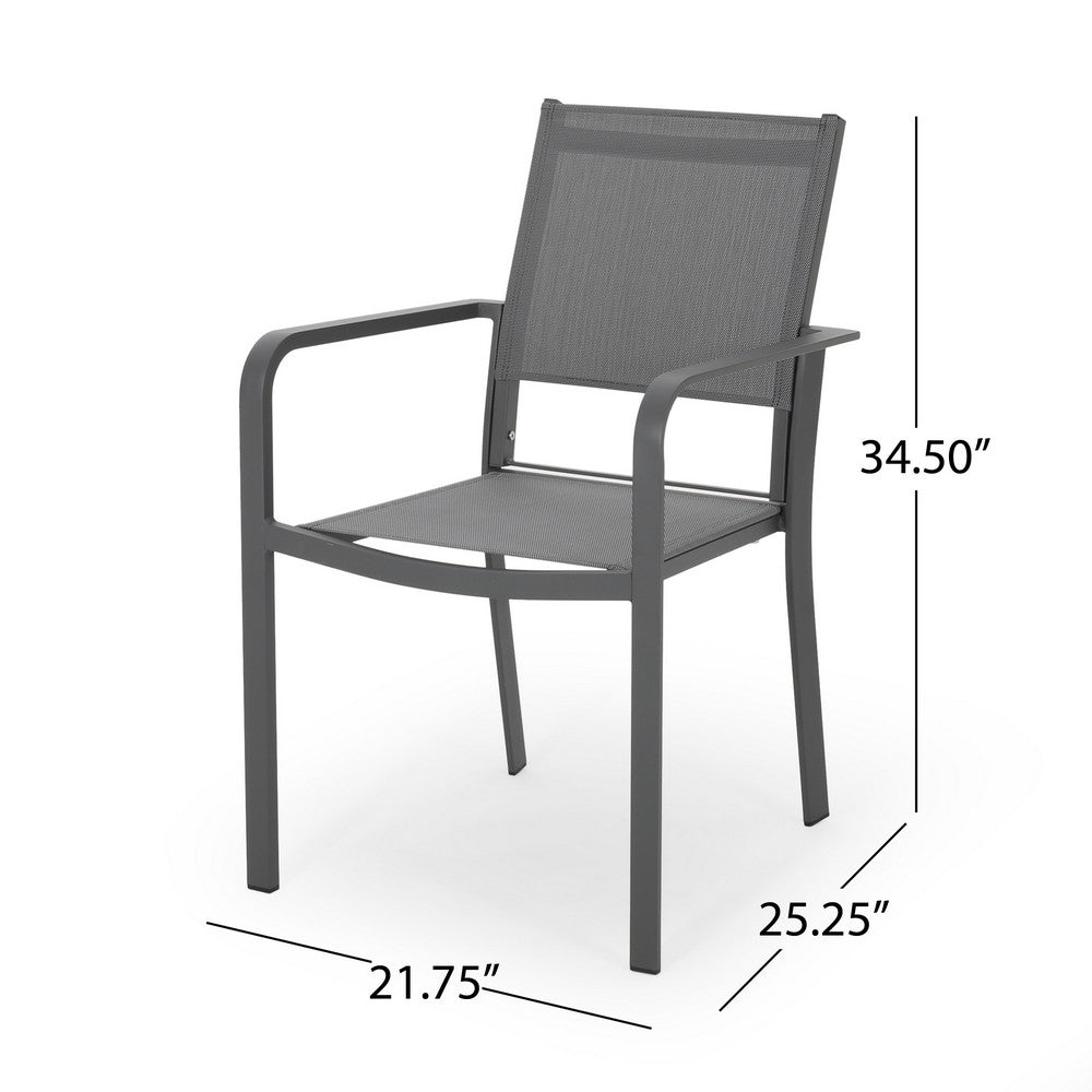 Arini Outdoor Dining Chair Set of 2, Dark Gray Metal, Mesh
