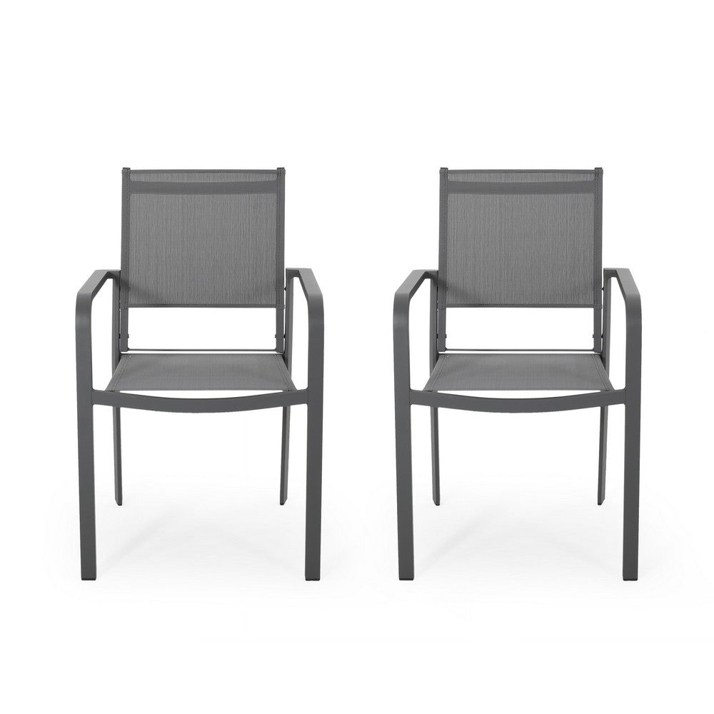 Arini Outdoor Dining Chair Set of 2, Dark Gray Metal, Mesh