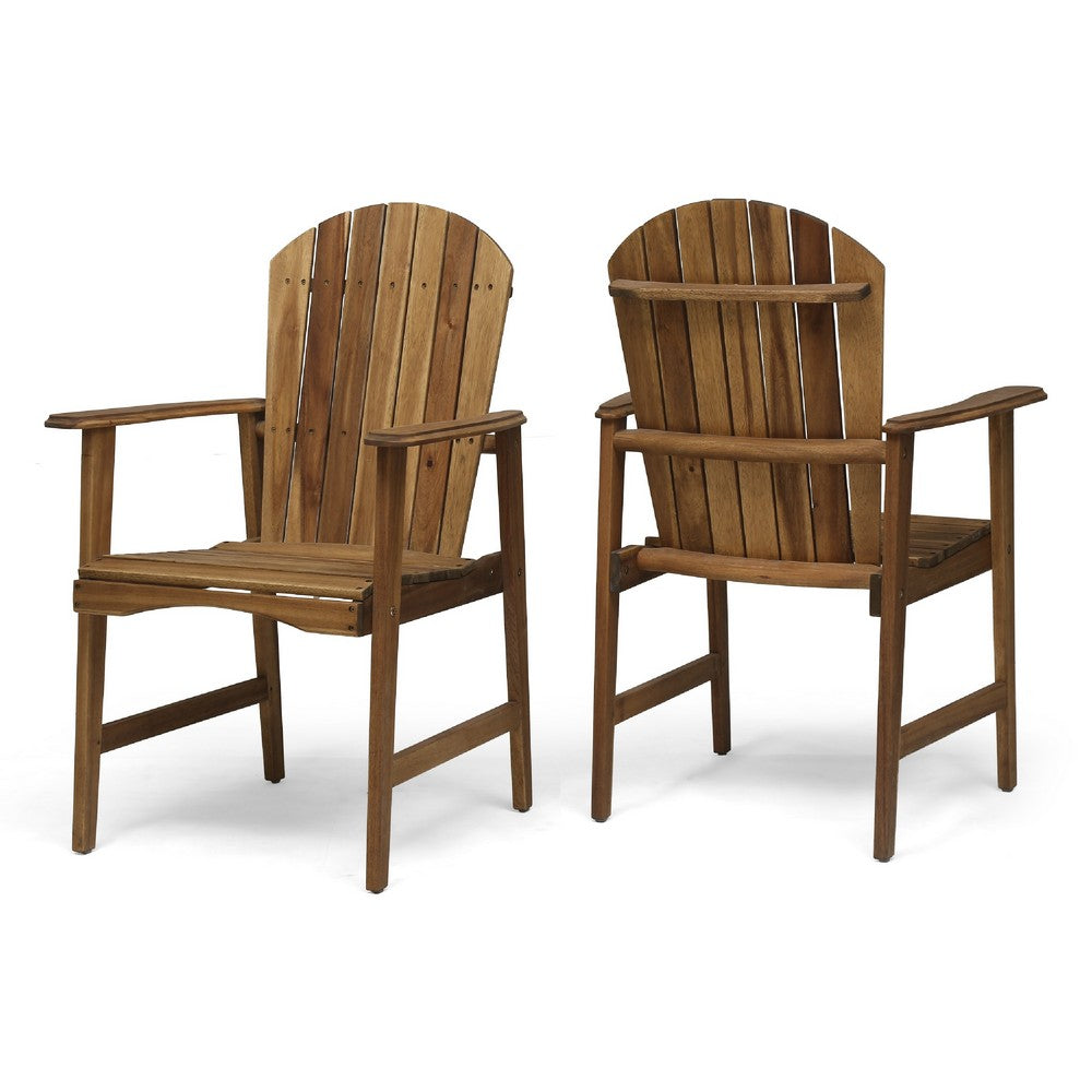 Pima Outdoor Dining Chair Set of 2, H Frame, Adirondack Brown Acacia Wood